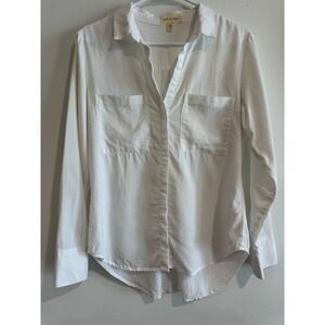 coastal Cloth & Stone Button Down Shirt Womens S White Dual Pocket High-Low Hem